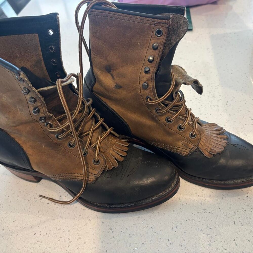 Vintage two-tone leather lace-up western boots